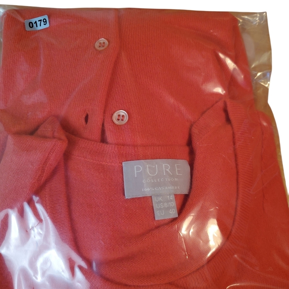 Pure Collection 100% Cashmere Women's Bright Coral Cardigan. 8/10. #0179 - Picture 10 of 10